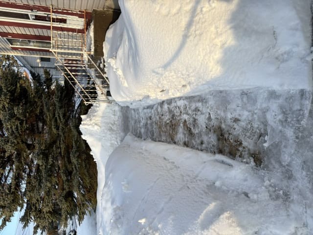 Cleared front steps and a walkway outside a home