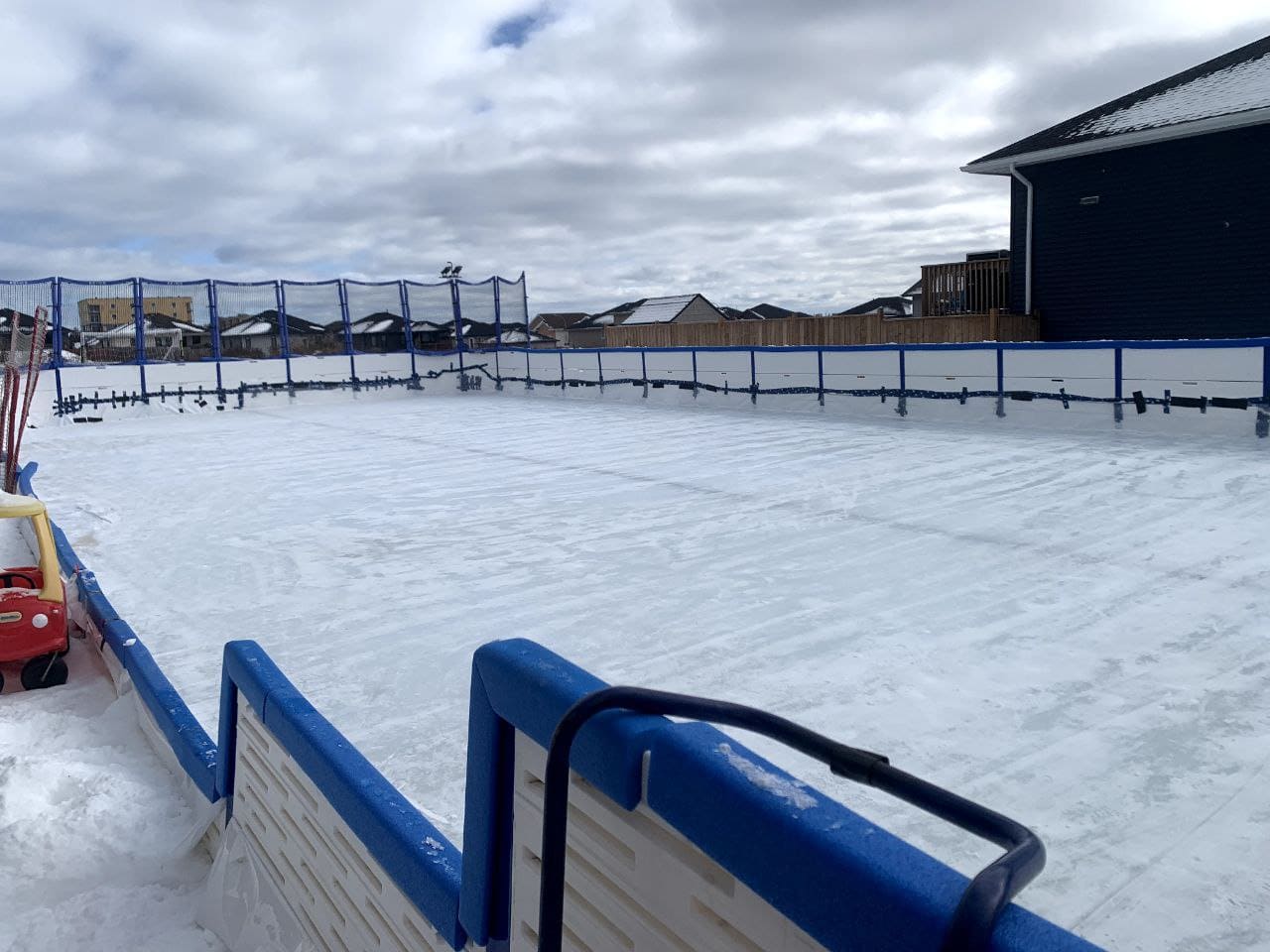 A cleared ice hockey ring